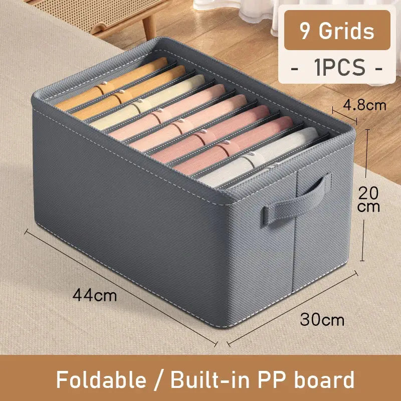 Simples Market foldable 9-grid pants storage box in gray with built-in PP board for jeans and shirts