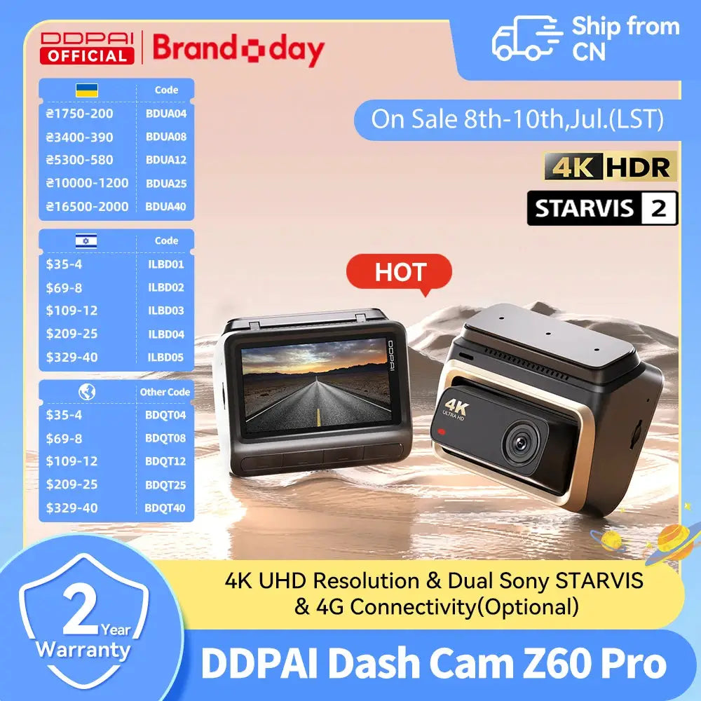 DDPAI Z60 Pro 4K dash cam with front GPS, dual Sony sensors, WiFi, ADAS and night vision