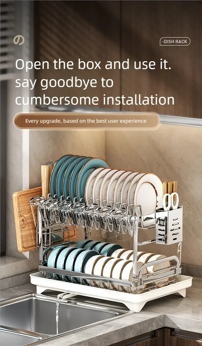Simples Market stainless steel dish rack for bowls and plates with draining tray on kitchen counter