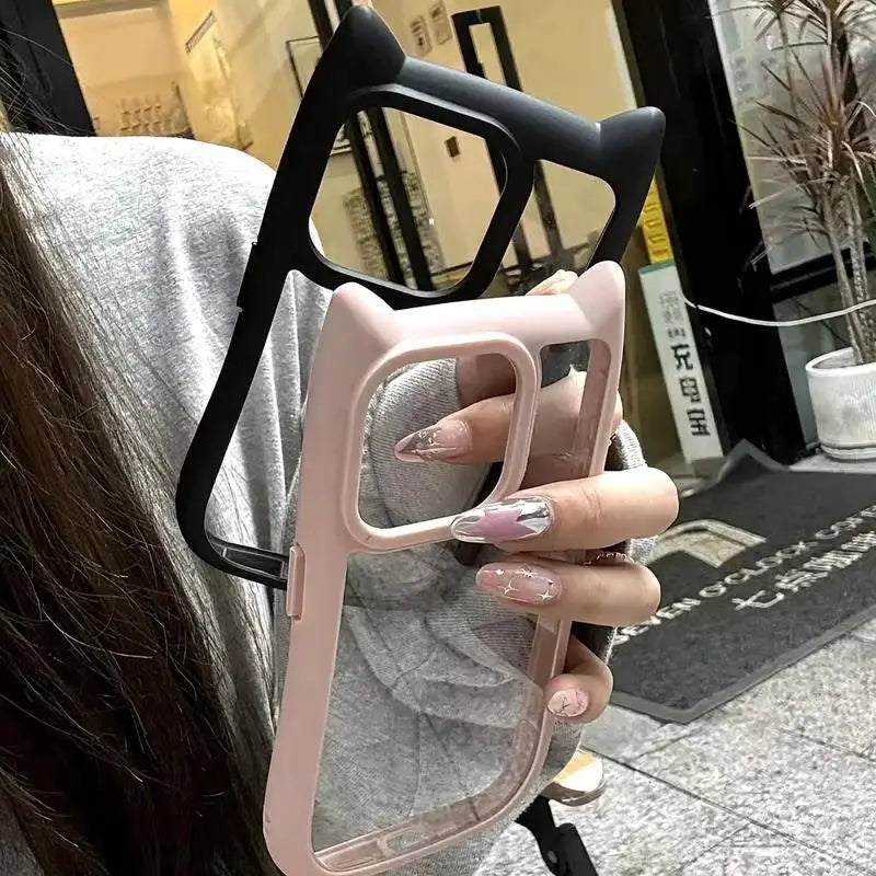 PurrTech Soft Silicone Cat Ear Case for iPhone 11 to 17 Pro Max Transparent Shockproof Back Cover