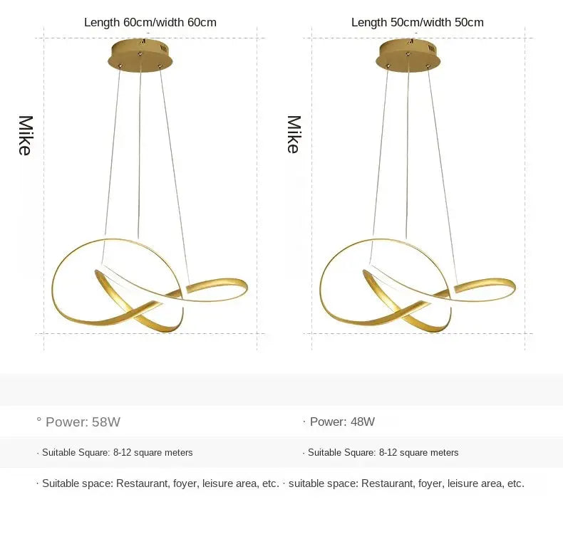 Dining room pendant lamp pair in gold clover-loop design, Nordic modern style