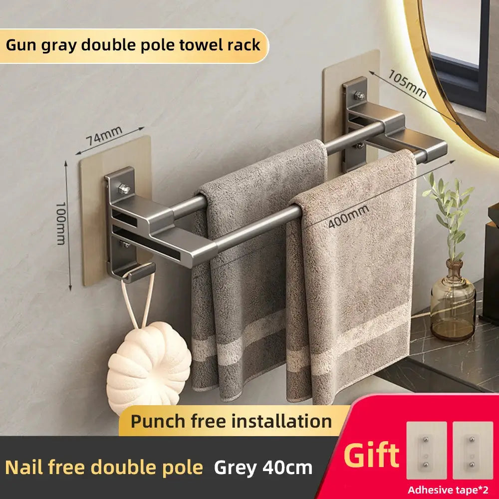 NovaWall Wall Mounted Towel Rack With Two Bars No Drill Installation For Bathroom And Kitchen