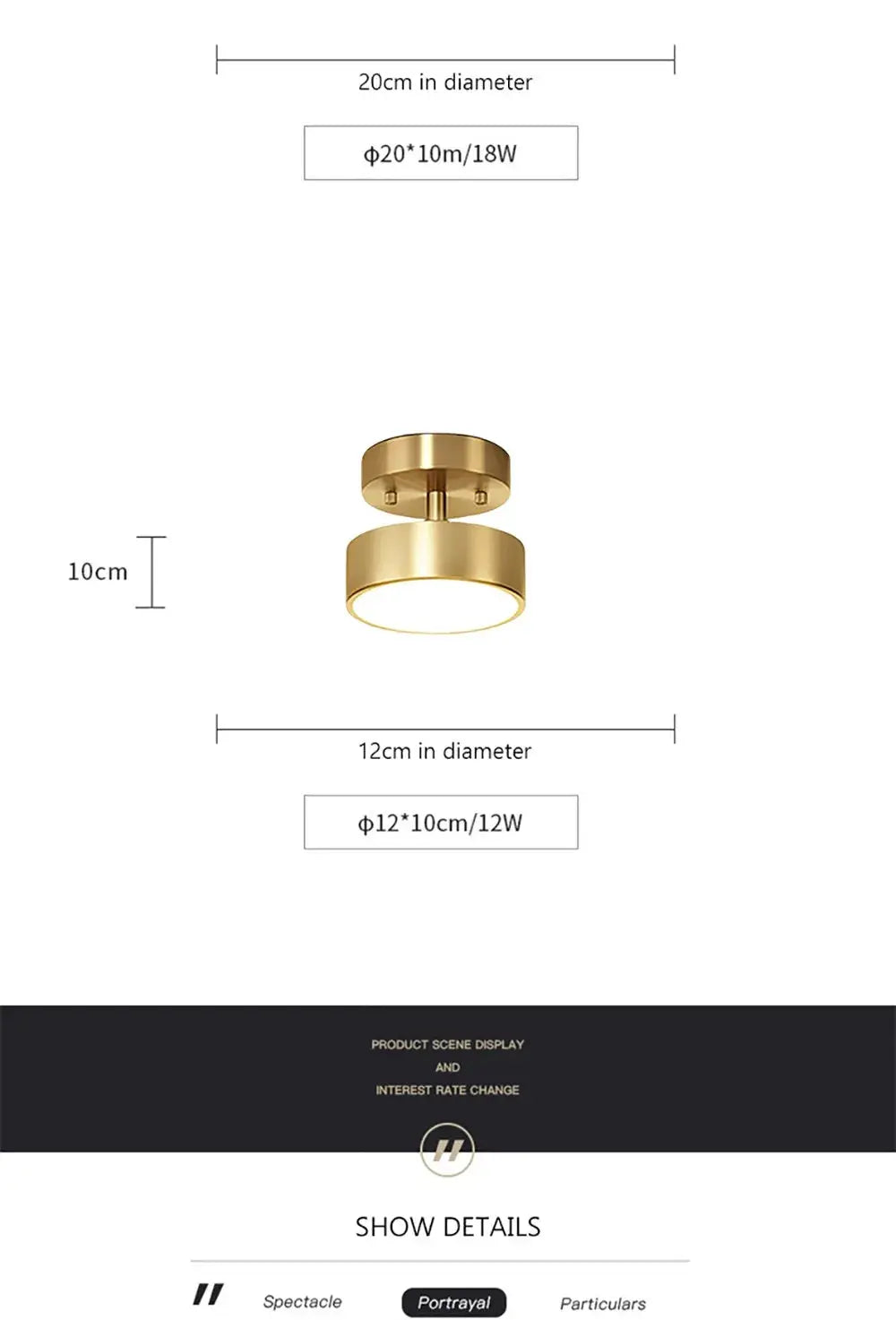 Round copper-finish LED ceiling light, modern fixture for bedroom or living room; 20cm diameter.