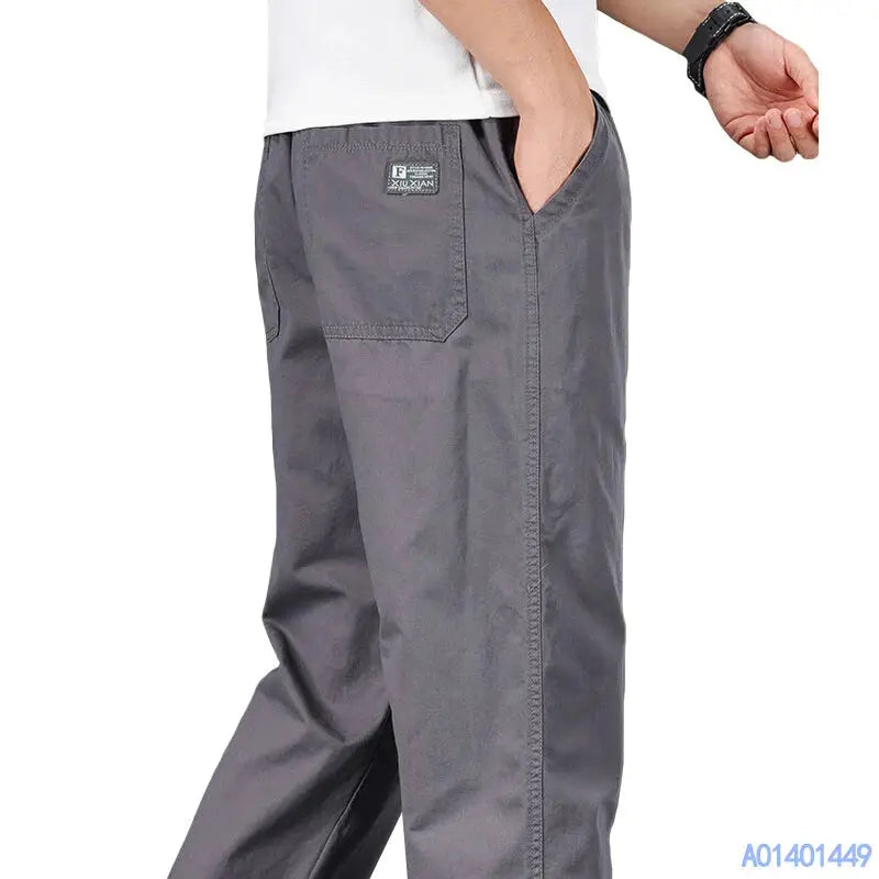Big Size Mens Casual Cotton Trousers With Elastic Waist Drawstring Sweatpants Jogger Pants For Summer And Spring