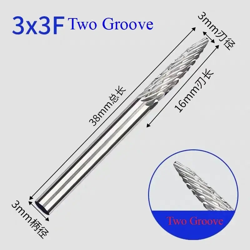 Tungsten Carbide Rotary File For Metal And Plastic Engraving Cutter Grinding Head With 3mm Shank