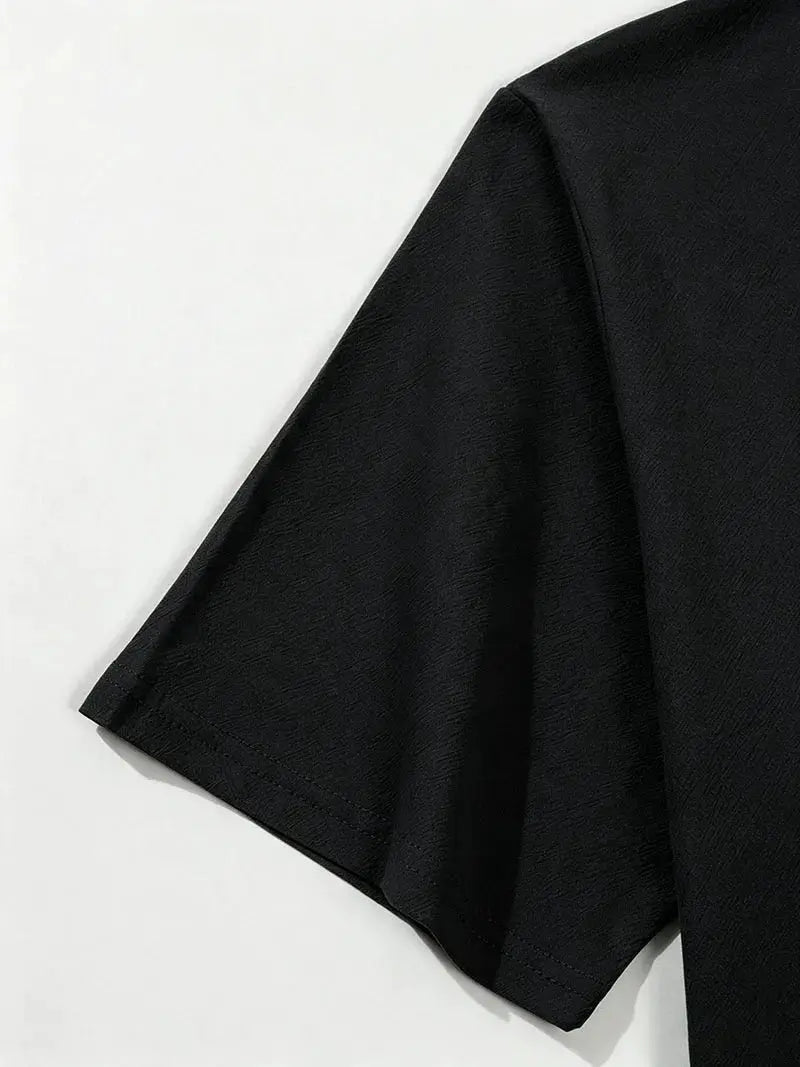 Men's black linen short-sleeve shirt, lightweight breathable fabric