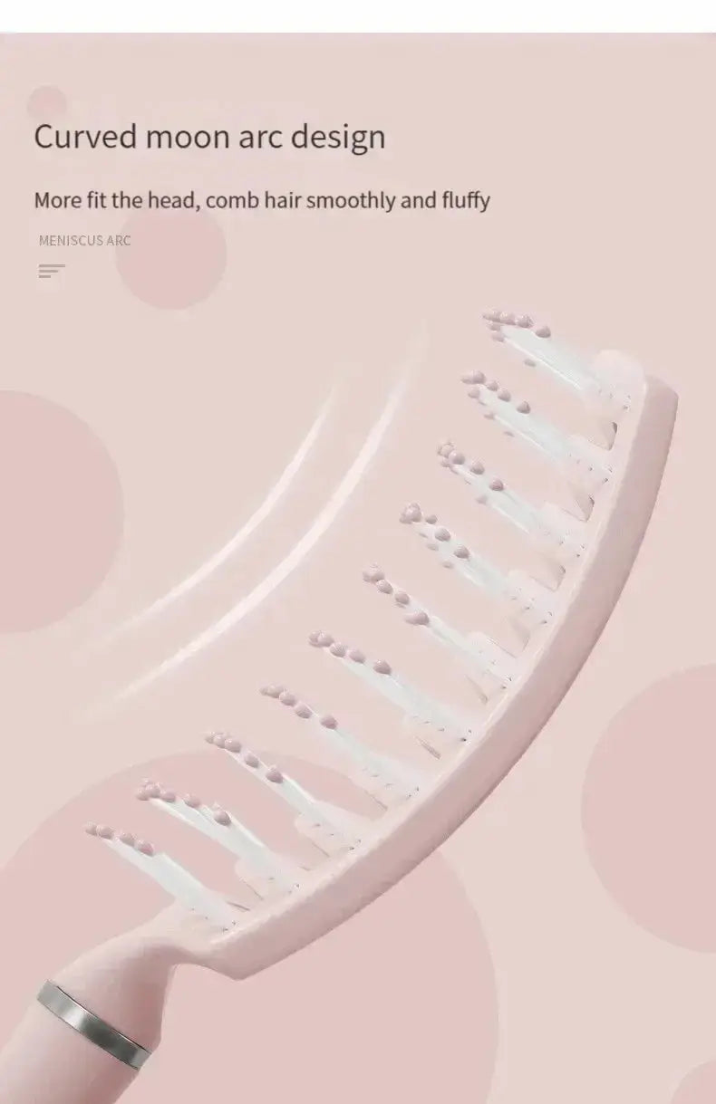 Hairbrush pink curved moon-arc air-cushion with white bristles for all hair types