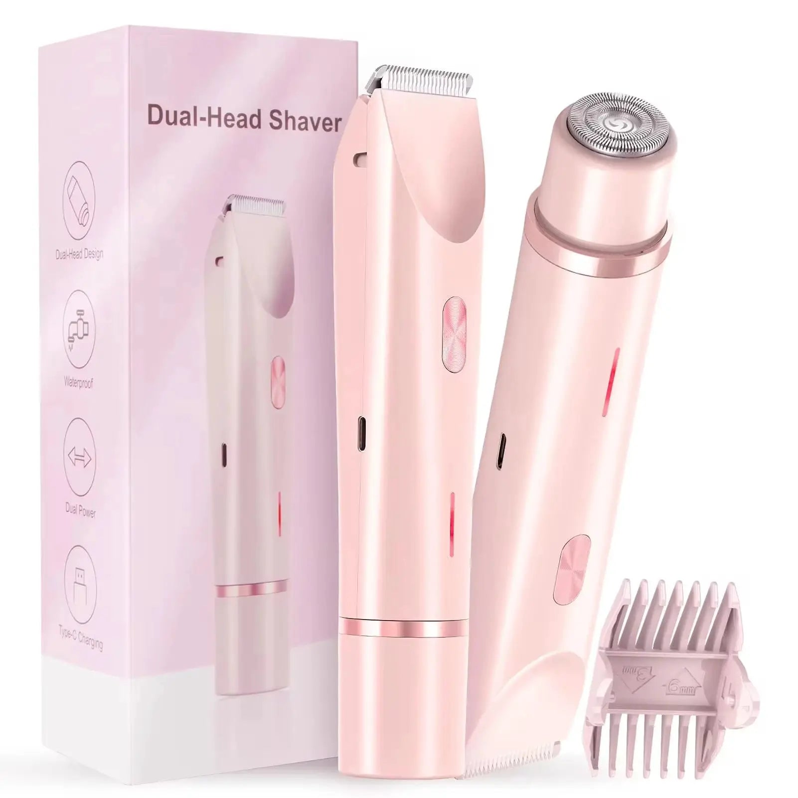 AquaGleam Mini Shaver for Women Waterproof Rechargeable Dual Head Bikini Trimmer and Body Hair Remover