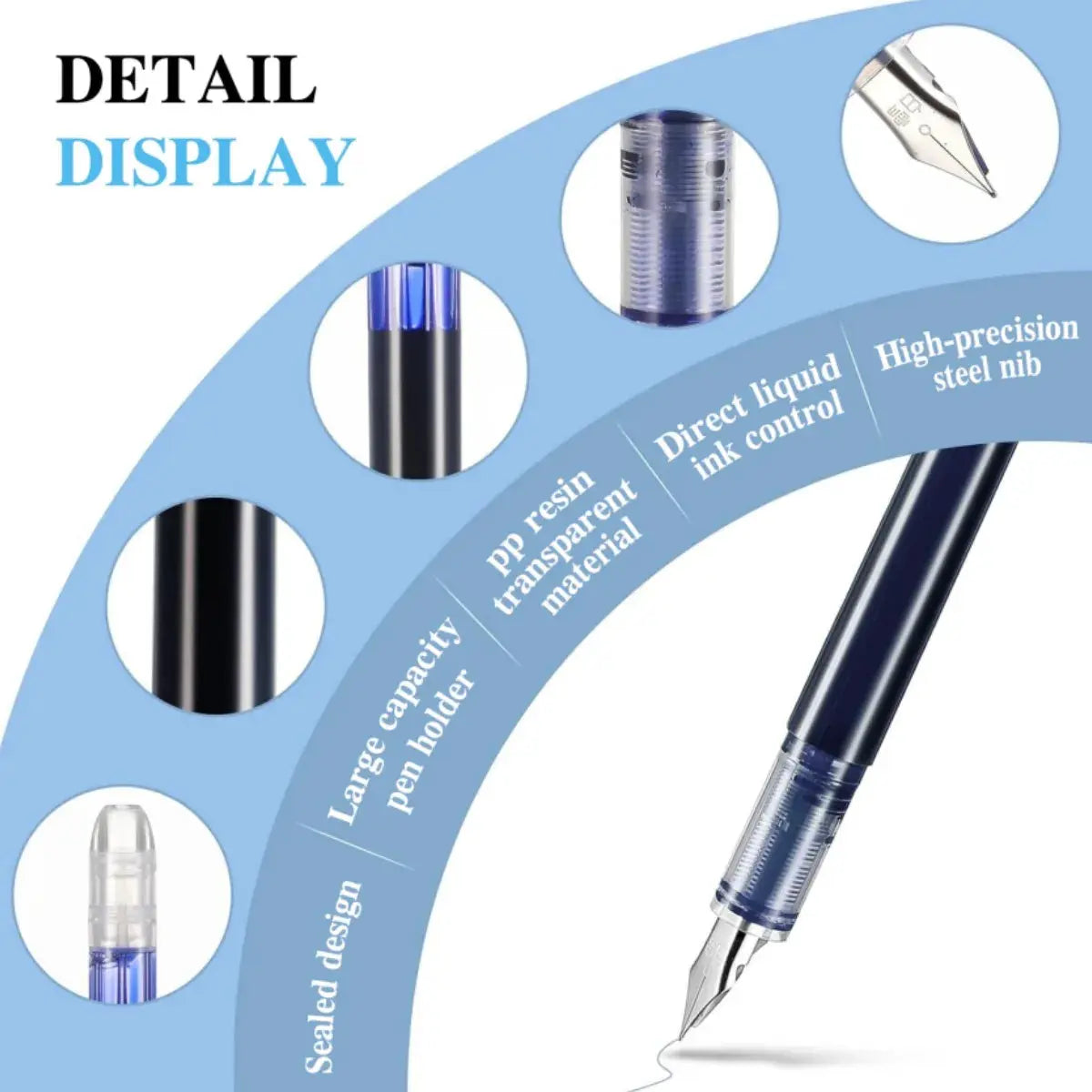 Simples Market large-capacity disposable fountain pen with blue/black body and transparent grip