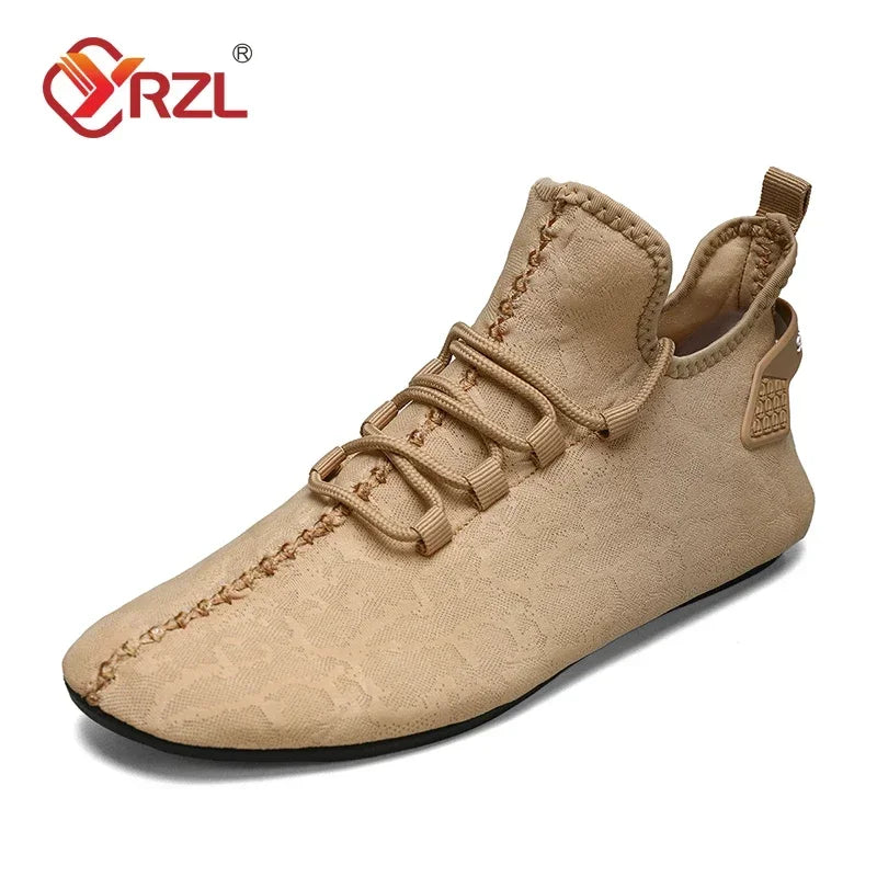 YRZL men's beige mesh loafers, breathable driving moccasin-style casual shoes
