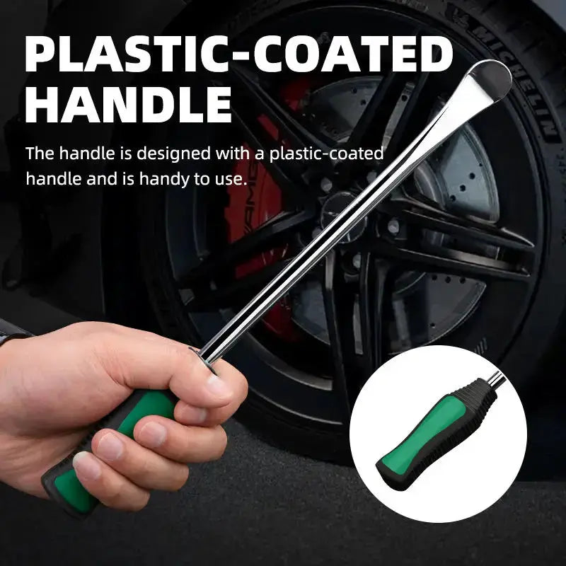 Tire lever with plastic-coated green/black handle for car and motorcycle tire removal