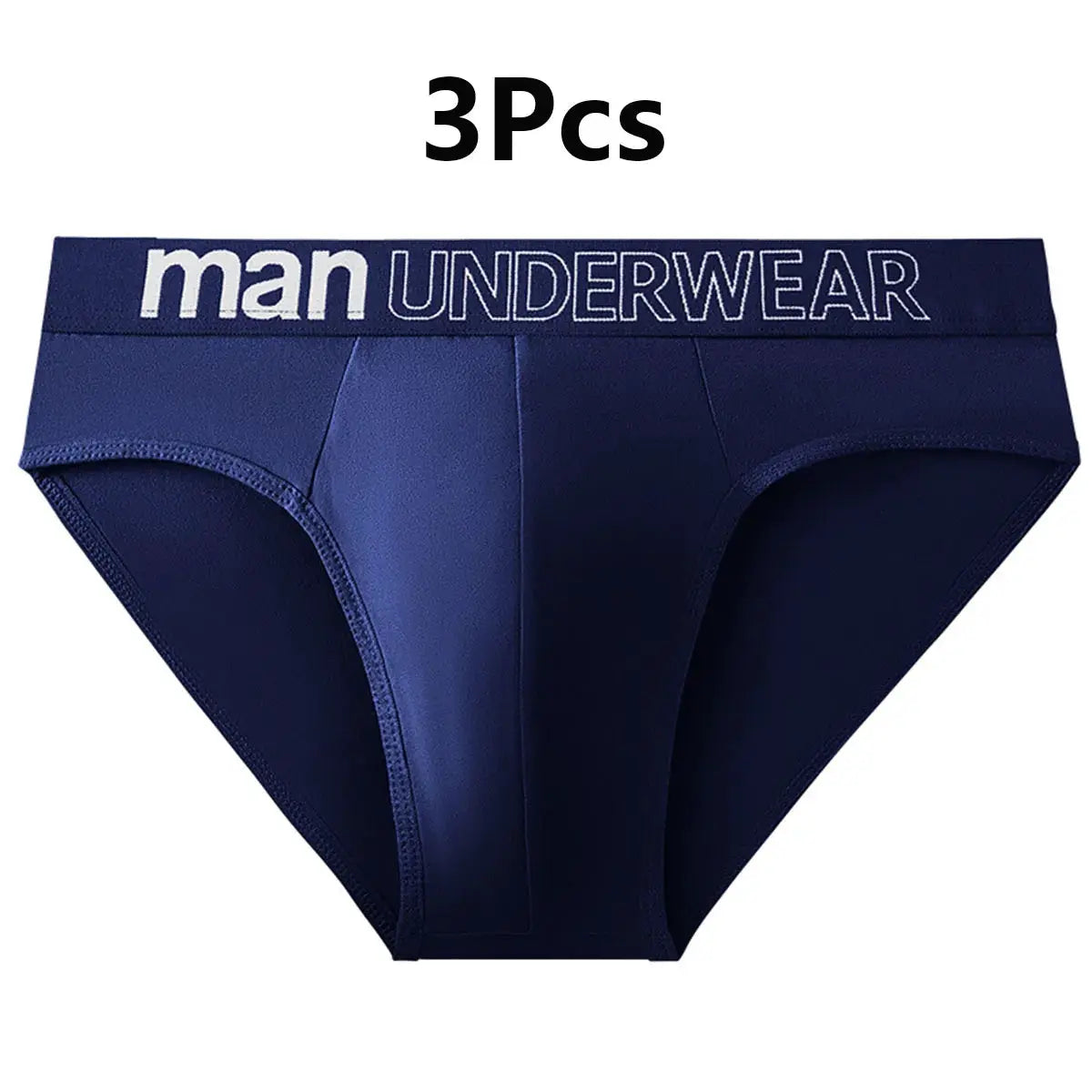 Men's navy blue briefs, 3-pack, elastic waistband with man UNDERWEAR text