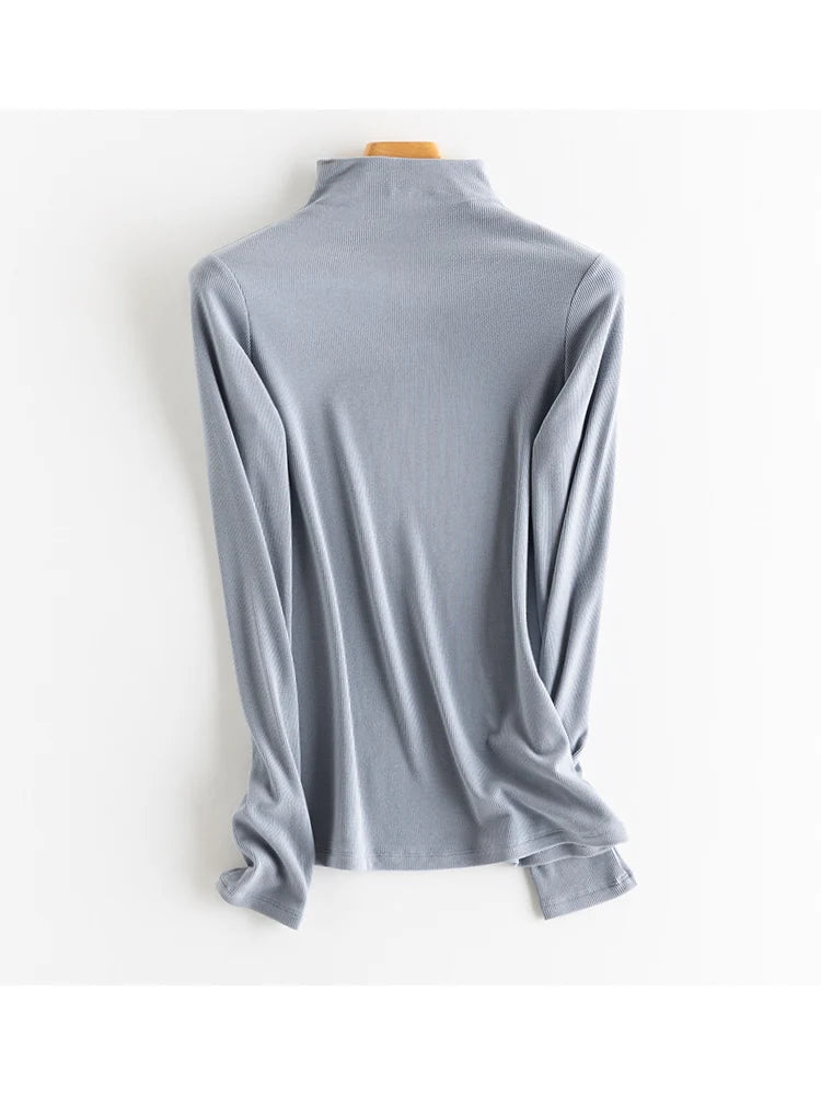 SuyaDream Women Silk Viscose Thermal Base Layer Top With Turtleneck For Warmth And Style