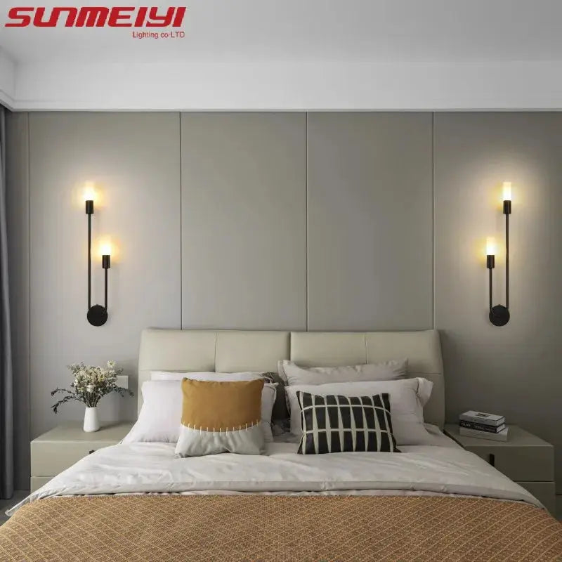 LED Golden Black Light Luxury Wall Lamp pair by Simples Market for bedroom and living room