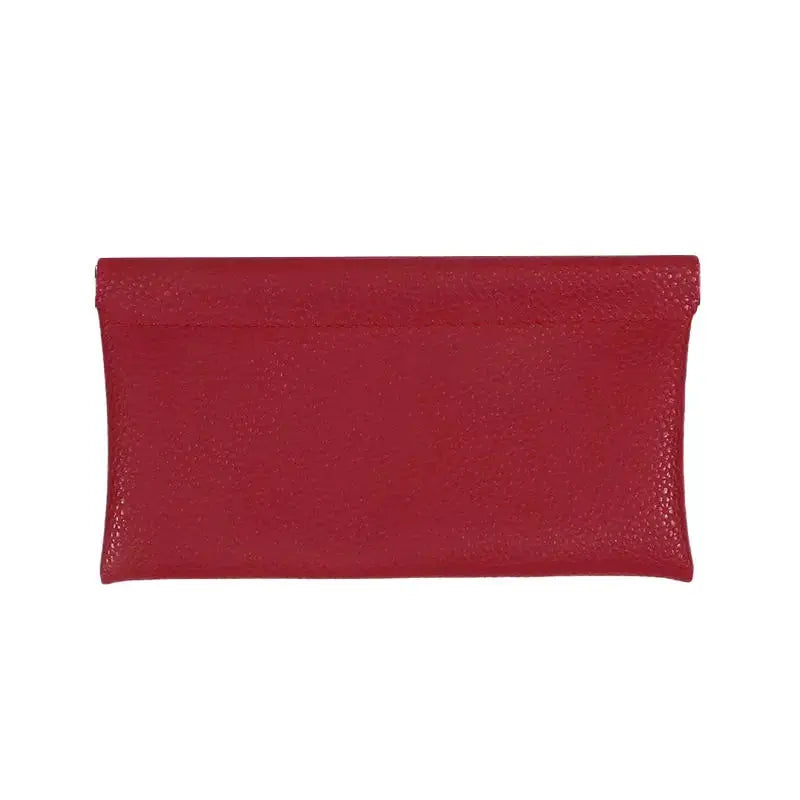 Self-closing artificial leather long wallet in red; passport/ID holder and cash pouch