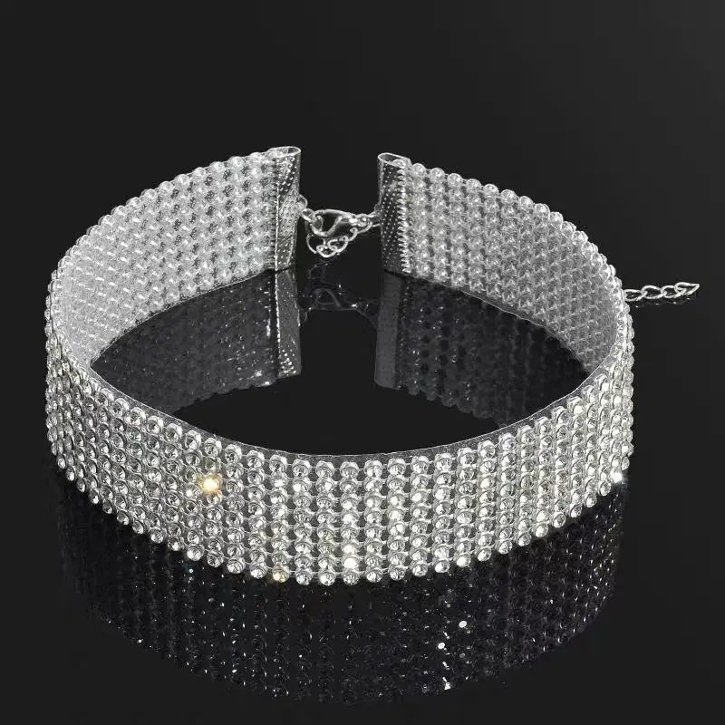 Top Quality Rhinestone Choker Necklace Shiny Punk Hip Hop Style For Women Party Gift Korean Jewelry