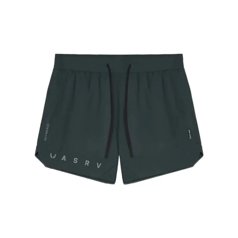 ASRV men's quick-dry basketball shorts in dark teal with black drawstrings and logo