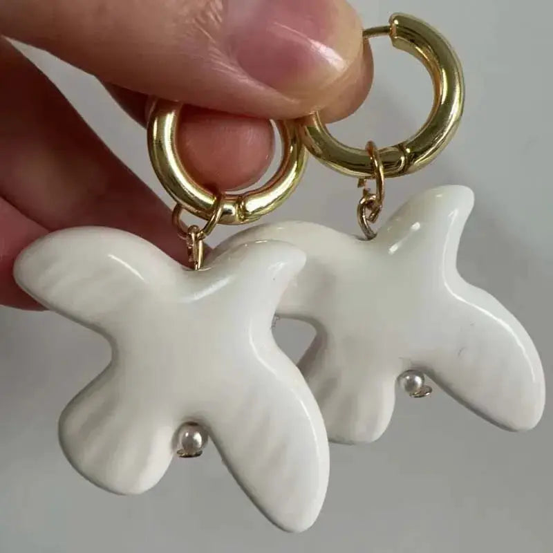 White Peace Dove Hoop Earrings For Women Geometric Round Metal Jewelry Gift Party Accessories
