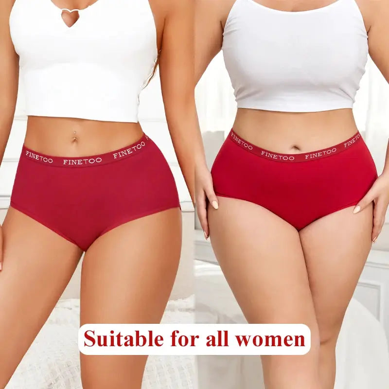 Simples Market 2-pack red high-waist cotton women's panties with FINETOO waistband, seamless and breathable