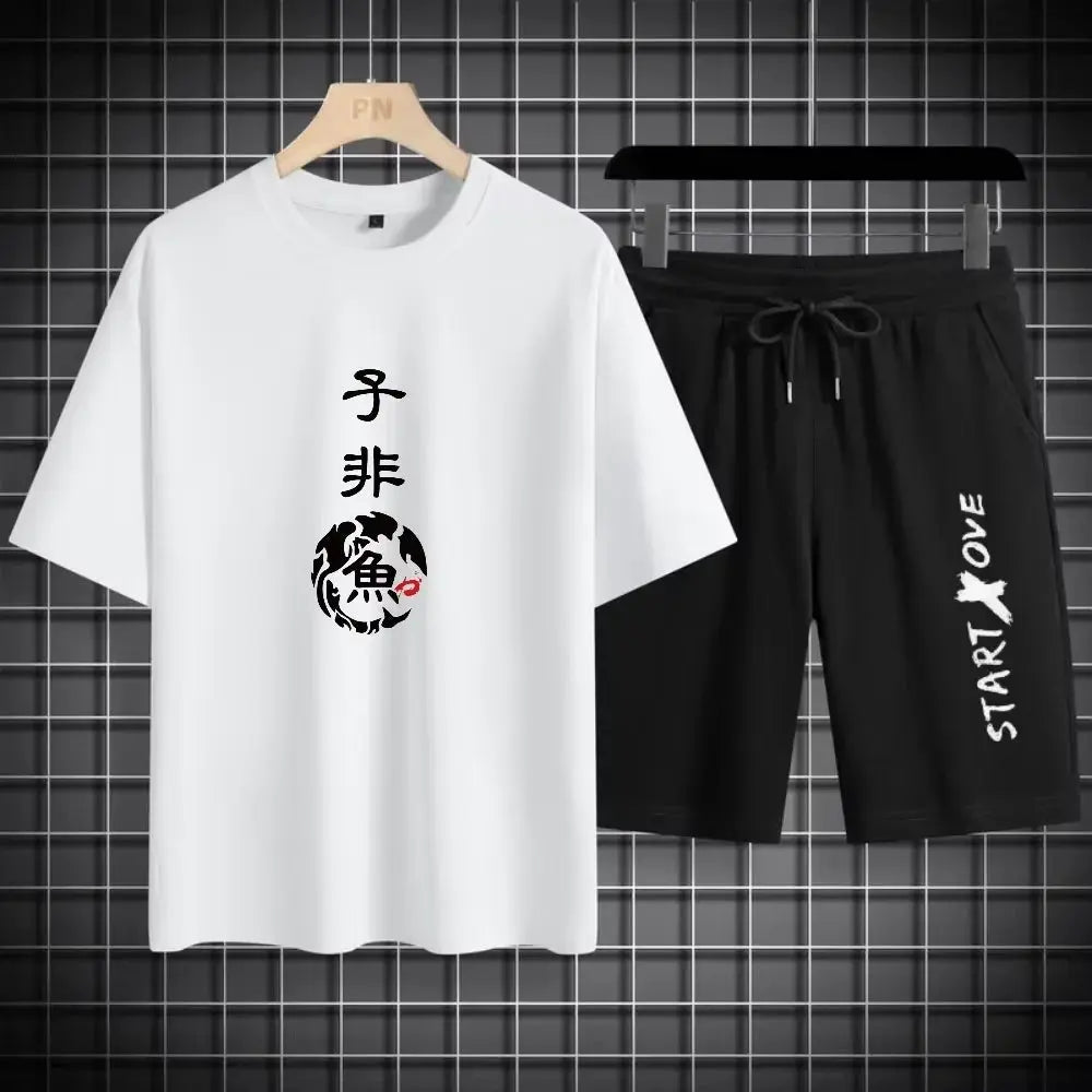 Men Summer Quick Dry Breathable 3D Printed Tee And Shorts Sports Set For Gym And Casual Wear