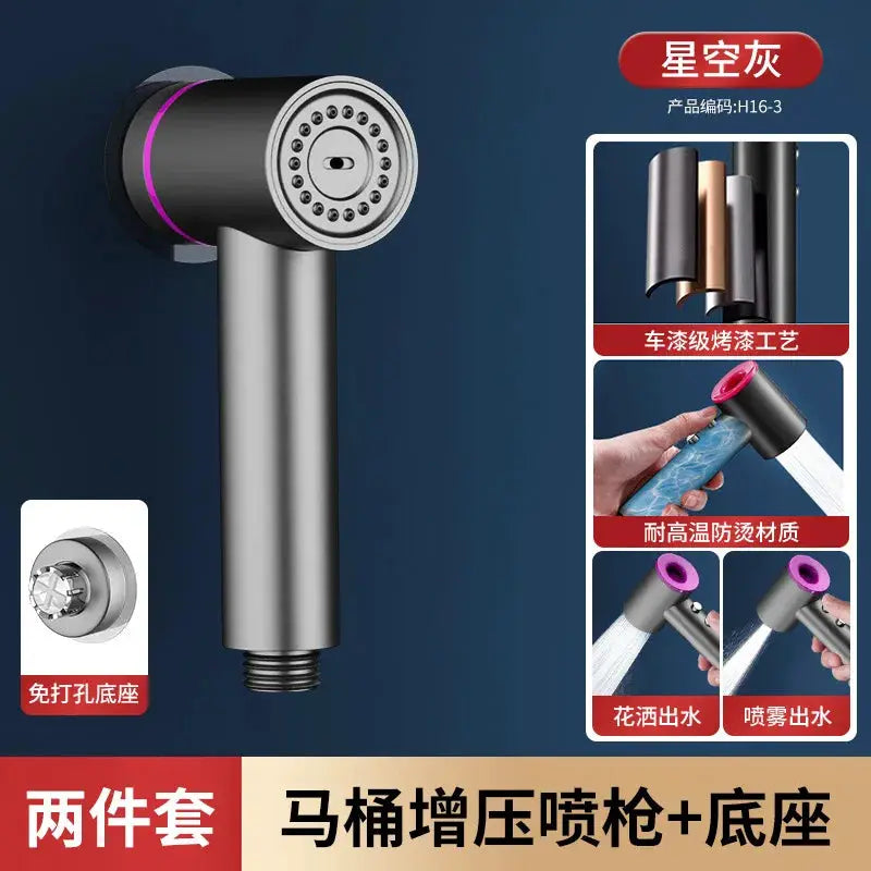 Simples Market two-piece bathroom bidet spray gun set with handheld shower head and base, chrome finish, two-mode spray