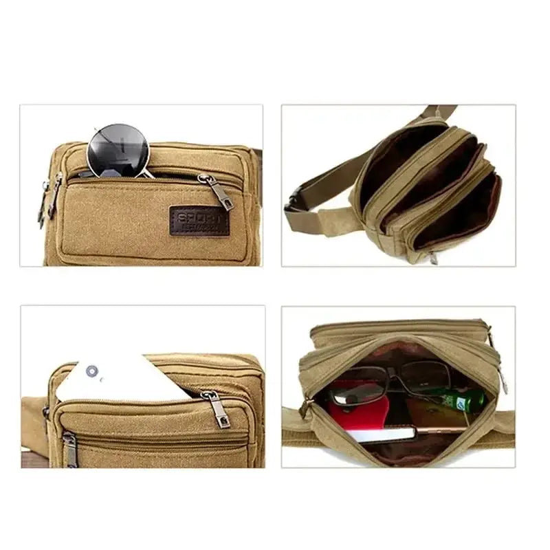 Canvas waist bag by Simples Market in khaki with multiple pockets