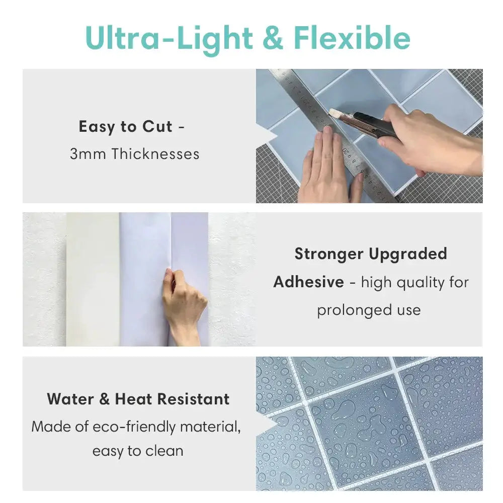 3D decorative tile stickers, self-adhesive 30x30cm, water and heat resistant for kitchen and bathroom