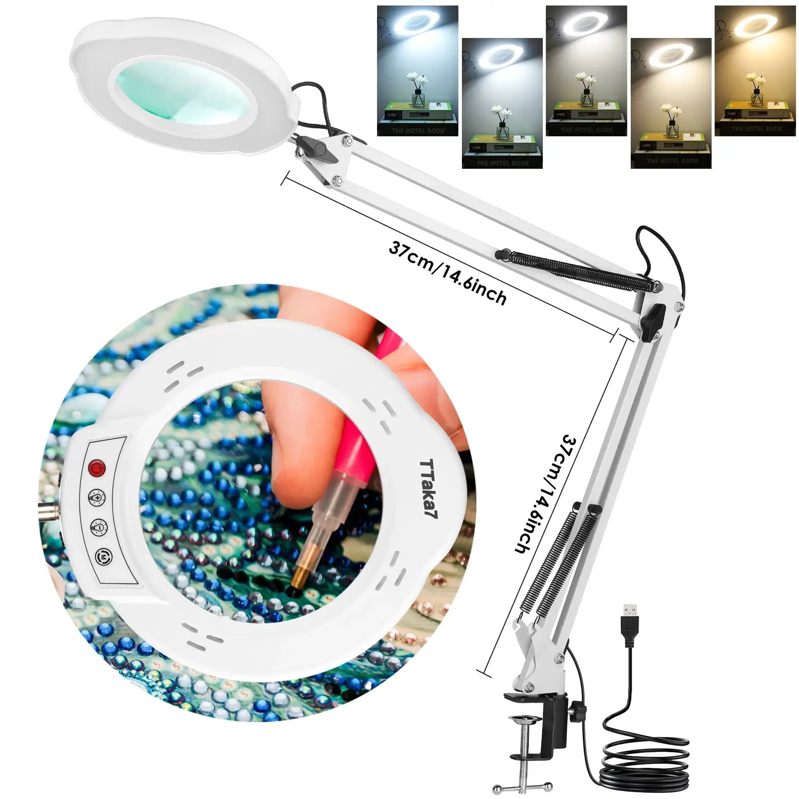 72 LED Illuminated Magnifier 8X 10X Magnification USB Desk Lamp With 3 LEDs For Soldering Repair Crafting And Beauty