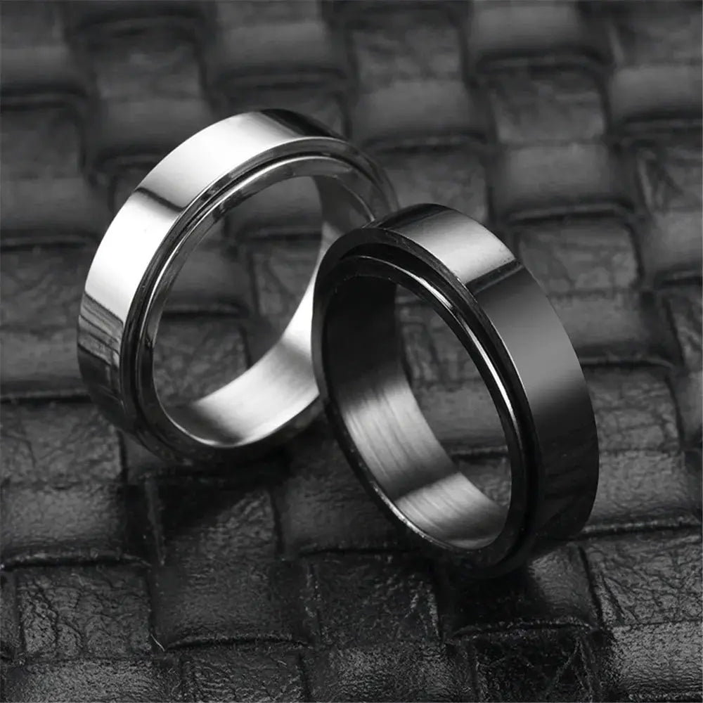 Anxiety Fidget Spinner Ring Stainless Steel Unisex Spinning Band Black Or Silver Anti Stress Jewelry