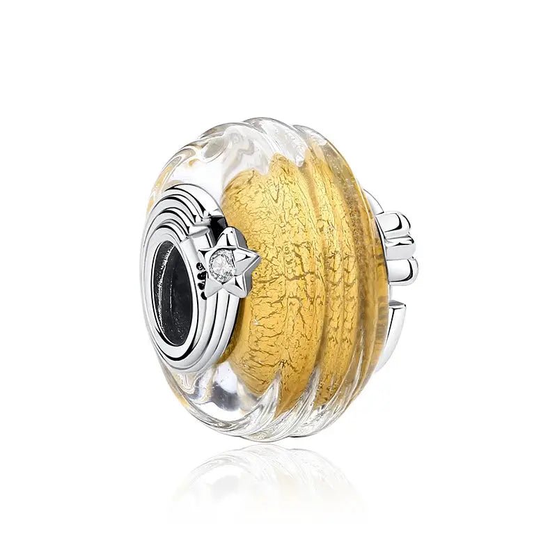 Sterling silver charm bead with glass dome and gold-tone core, star zircon accent - Simples Market