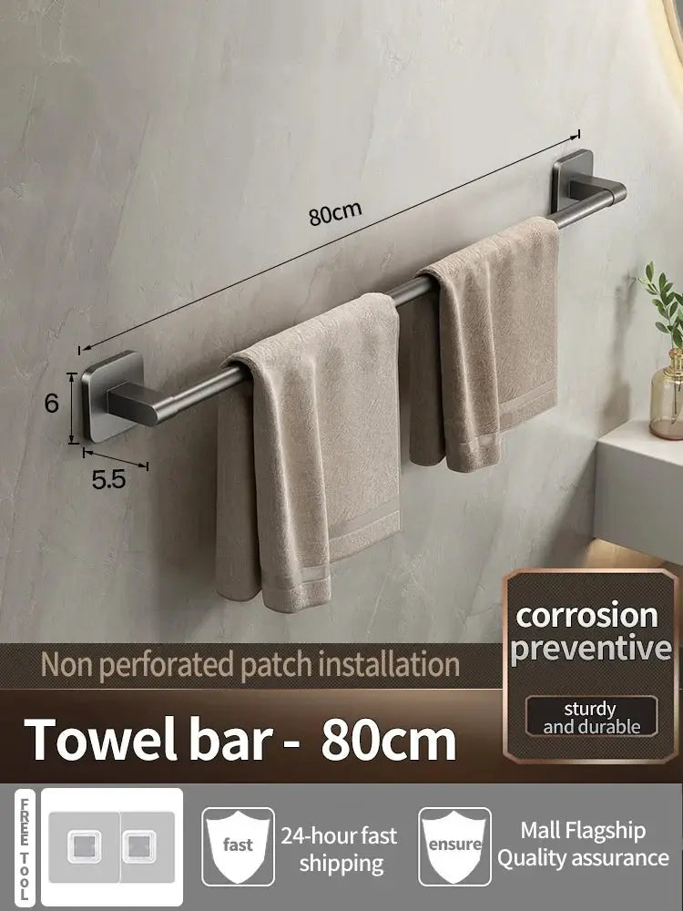 Simples Market towel bar 80cm, brushed stainless steel wall-mounted rack with no-drill non-perforated patch install