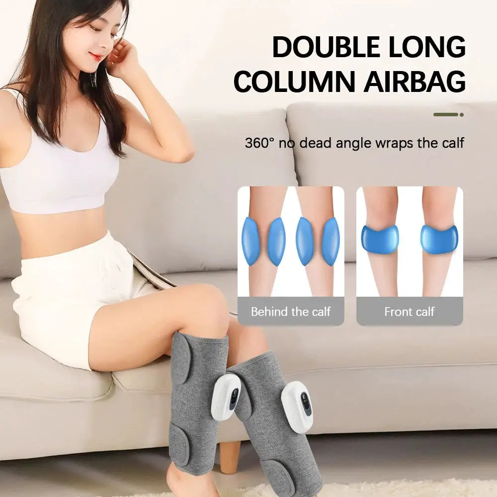 Simples Market electric 360° calf massager with pair of wireless calf wraps, gray fabric, 3 airbag modes