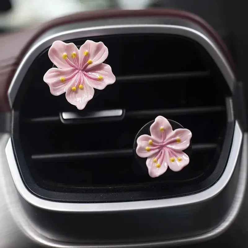 2pcs pink flower car perfume clips for air vent, decorative interior accessories