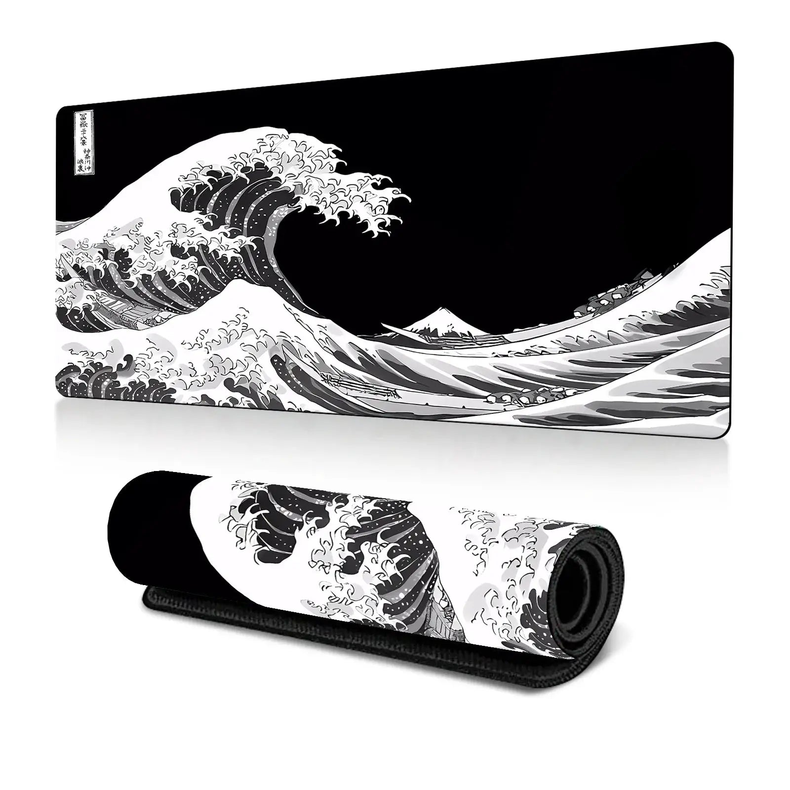 Japanese Sea Wave Large Mouse Pad Anime Black Gaming Extended Desk Mat 3mm Thick Non Slip Rubber Base