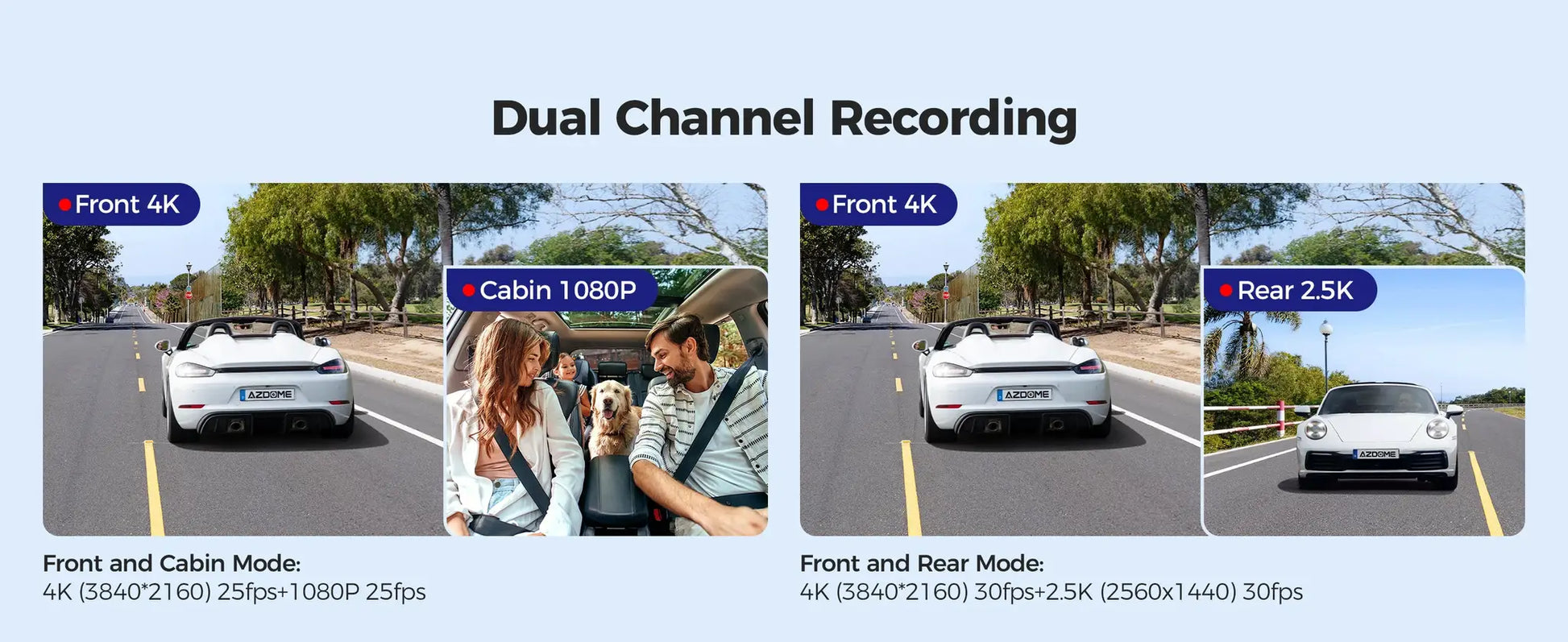 AZDOME M550 Max dash cam; dual-channel recording with front 4K and cabin 1080P, rear 2.5K, built-in GPS and WiFi