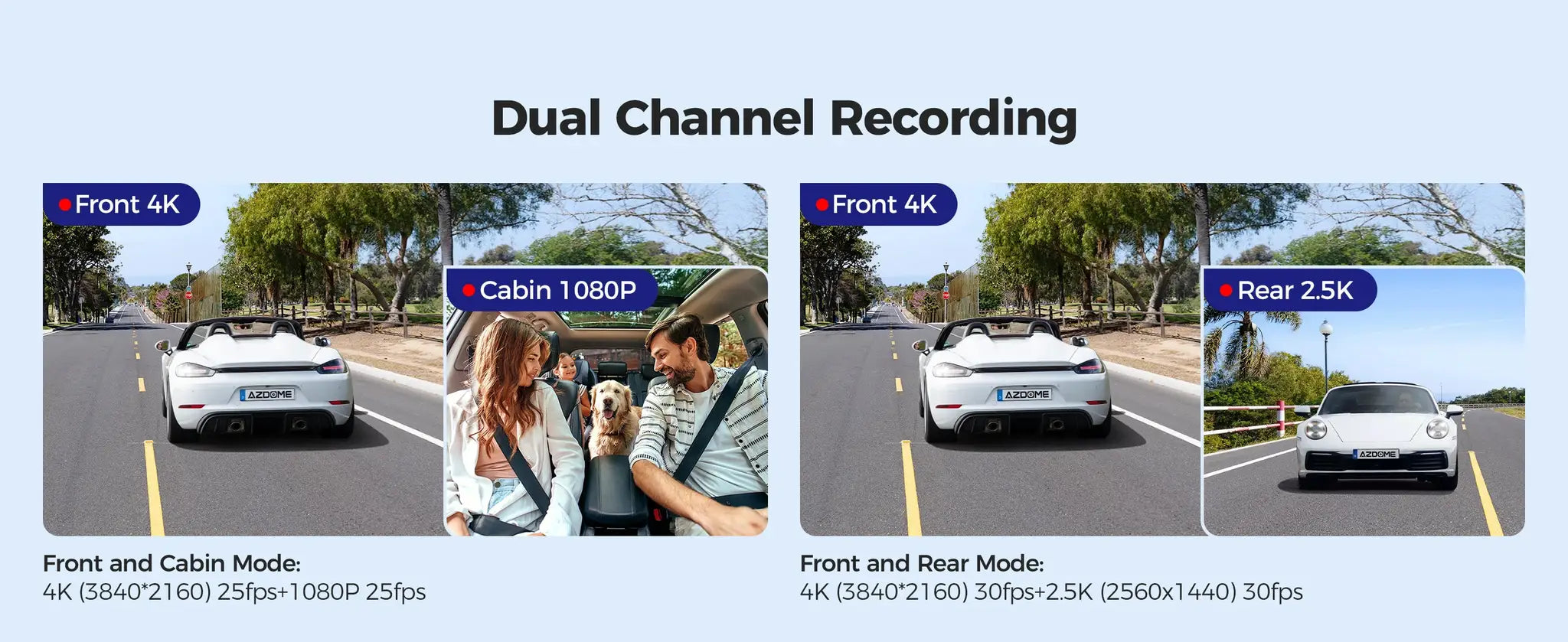 AZDOME M550 Max dash cam; dual-channel recording with front 4K and cabin 1080P, rear 2.5K, built-in GPS and WiFi