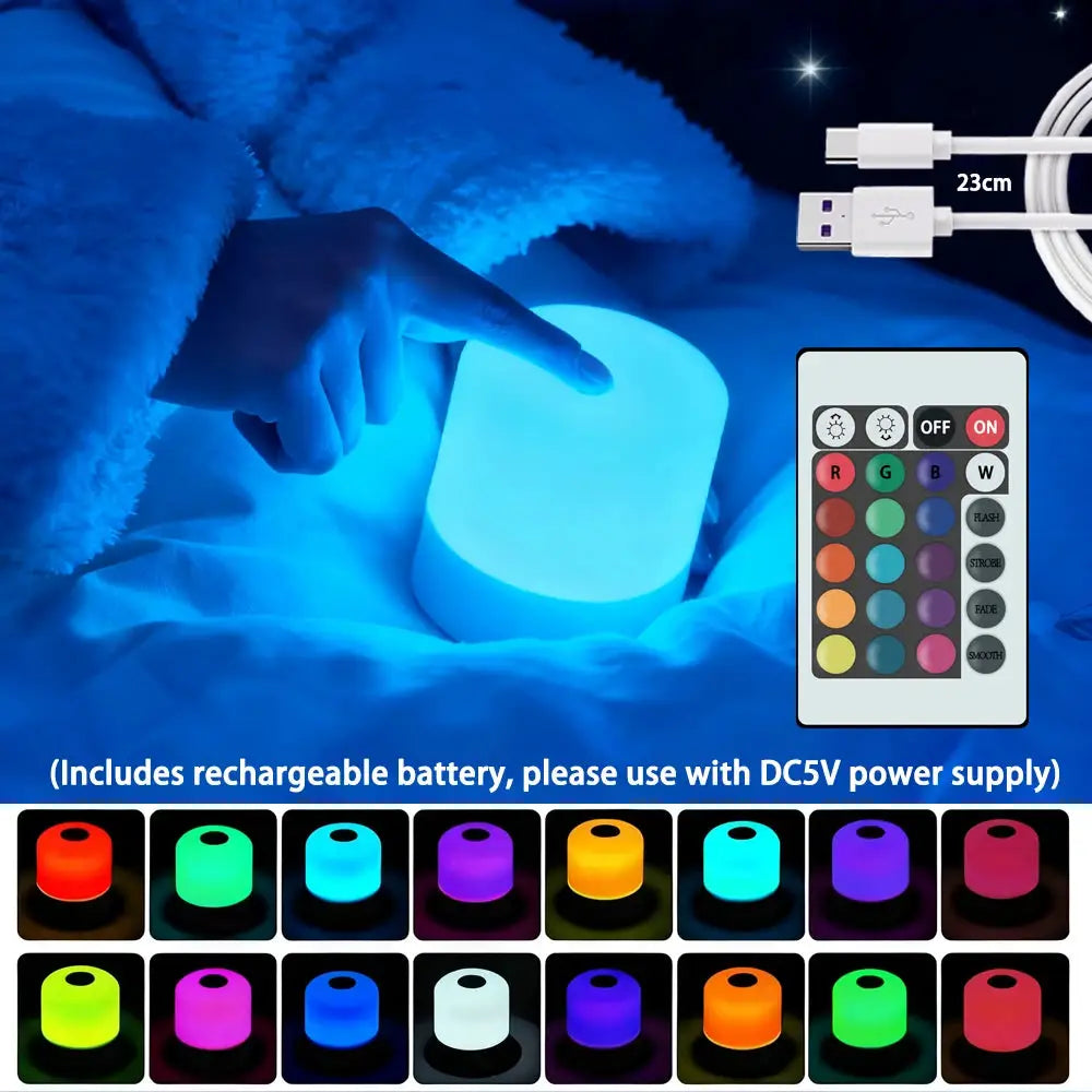 LuminaGlow LED Night Light Dimmable Lamp Rechargeable Or Plug In RGB Touch Control For Bedroom Bedside Reading