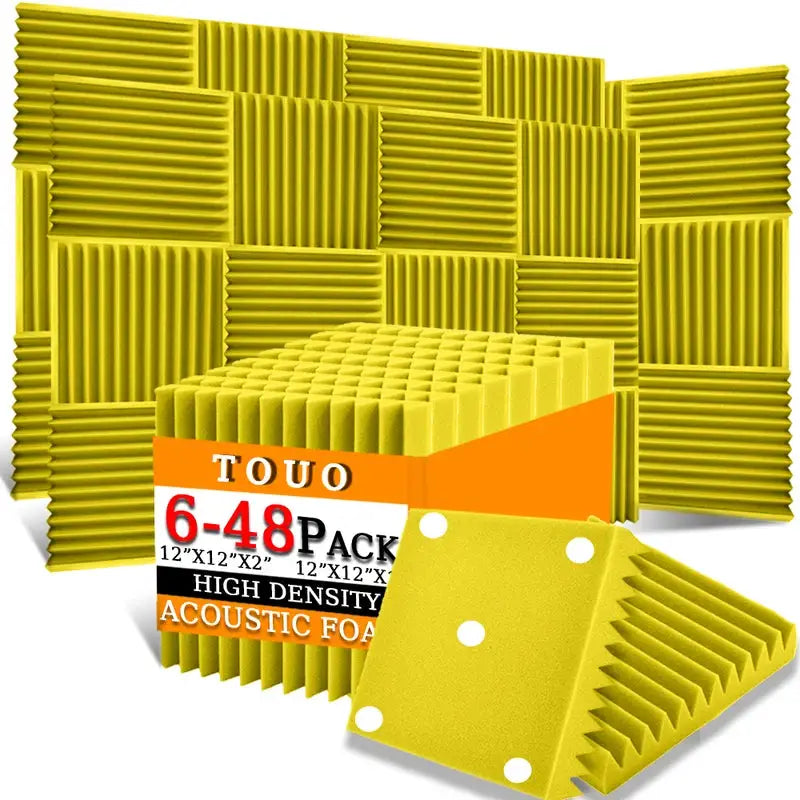 TOUO acoustic foam panels 6-48 pack, high-density yellow studio soundproofing for walls by Simples Market