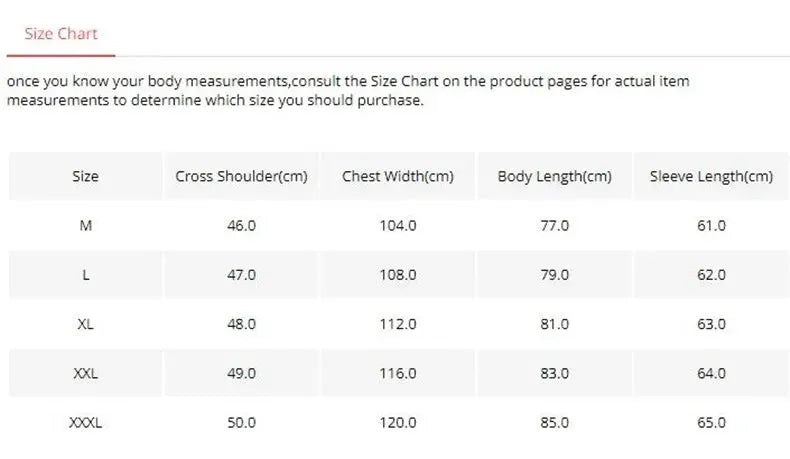 Simples Market men's wool trench coat size chart (M–XXXL) with cross-shoulder, chest, body length, sleeve measurements.