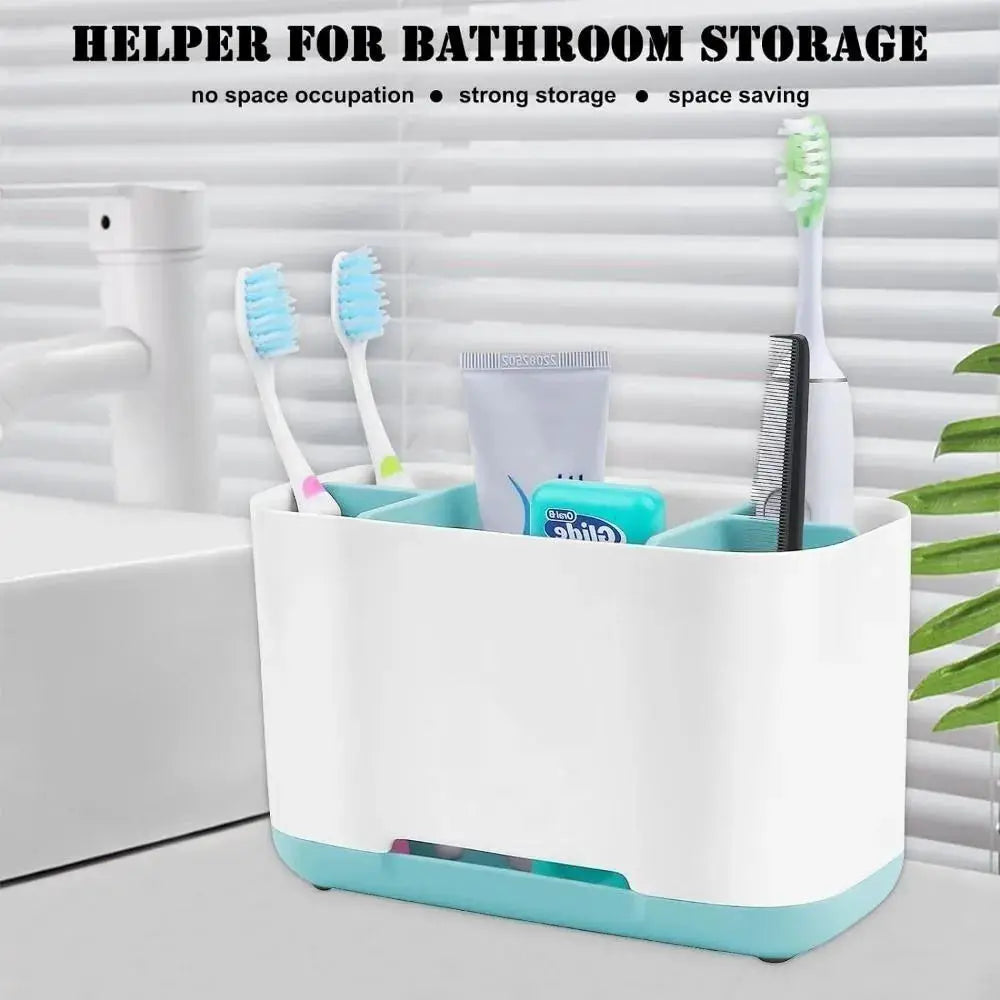 Simples Market 1PC large-capacity bathroom toothbrush holder shelf organizer, white with teal base