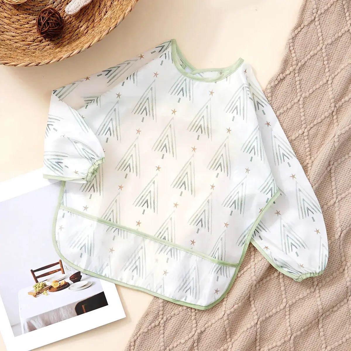 Elinfant Long Sleeve Waterproof Feeding Bibs For 1-3 Years Washable Burp Cloth Coverall Bibs Easy Clean