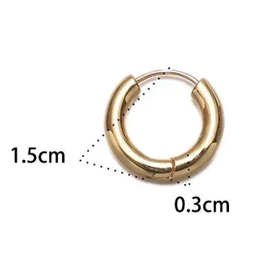 Gold-tone mini hoop earring with hinge, 1.5 cm diameter and 0.3 cm width
