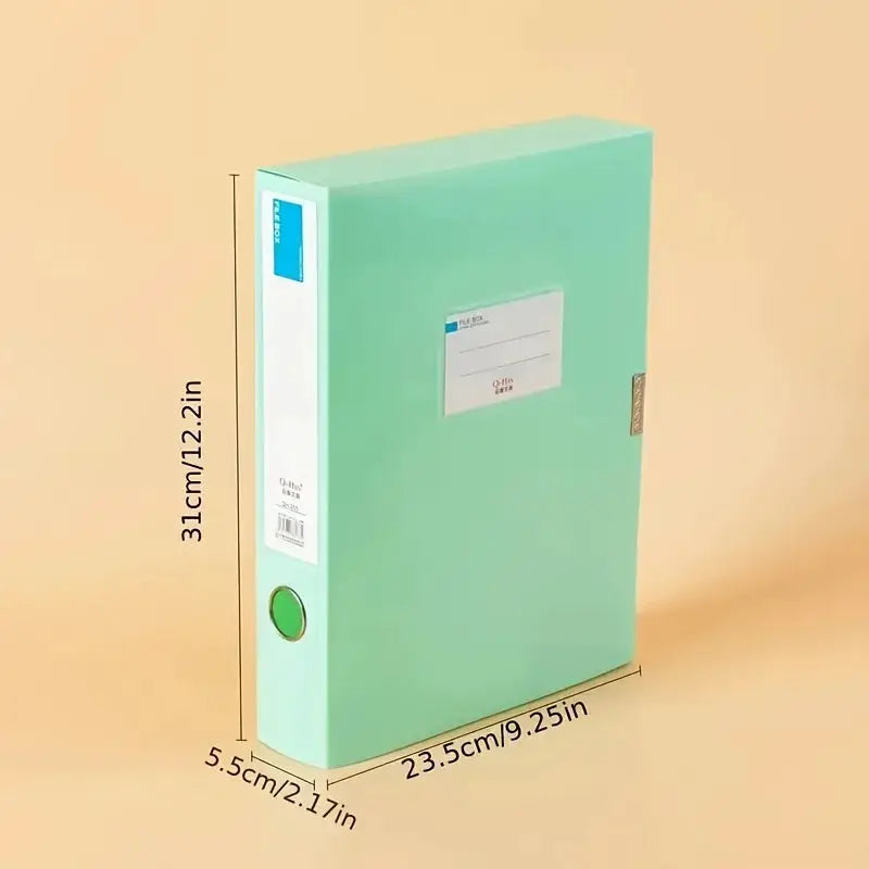 Large-capacity foldable plastic file box for A4 documents by Simples Market, green with label window