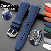 Simples Market blue curved-end silicone watch strap 20mm–22mm for Rolex/DW/Casio, waterproof, 2 pcs