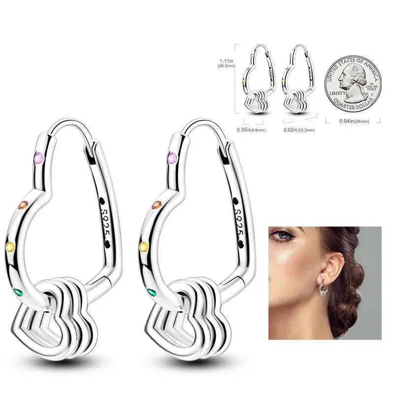 925 Silver Hoop Earrings For Women Zircon Heart Shape Star Eardrops Original Fashion Jewelry