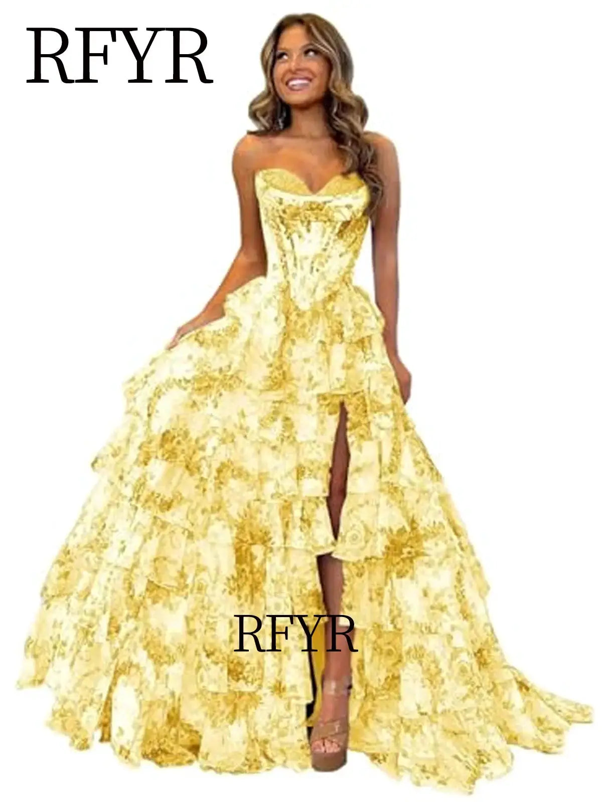 A Line Floral Prom Dress Floor Length Pleated Elegant Party Dress 2025