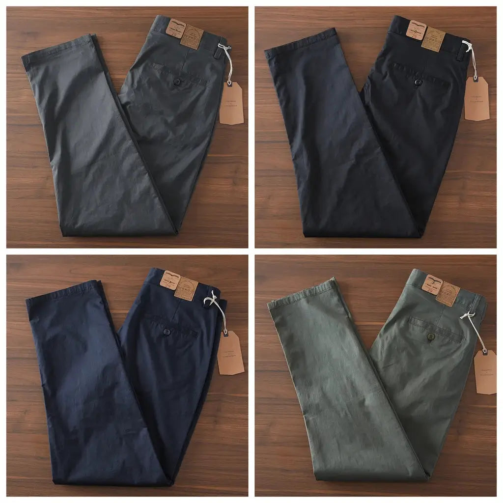 Simples Market men's chinos: set of 4 slim cotton trousers in gray, black, navy, and olive