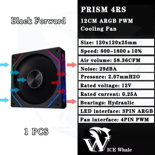 Prism 4RS 120mm ARGB PC case fan, black with infinity mirror, motherboard sync, PWM by Simples Market