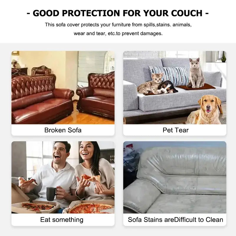 Housse de canapé élastique jacquard Simples Market pour salon; collage de 4 usages montrant protection contre dégâts.