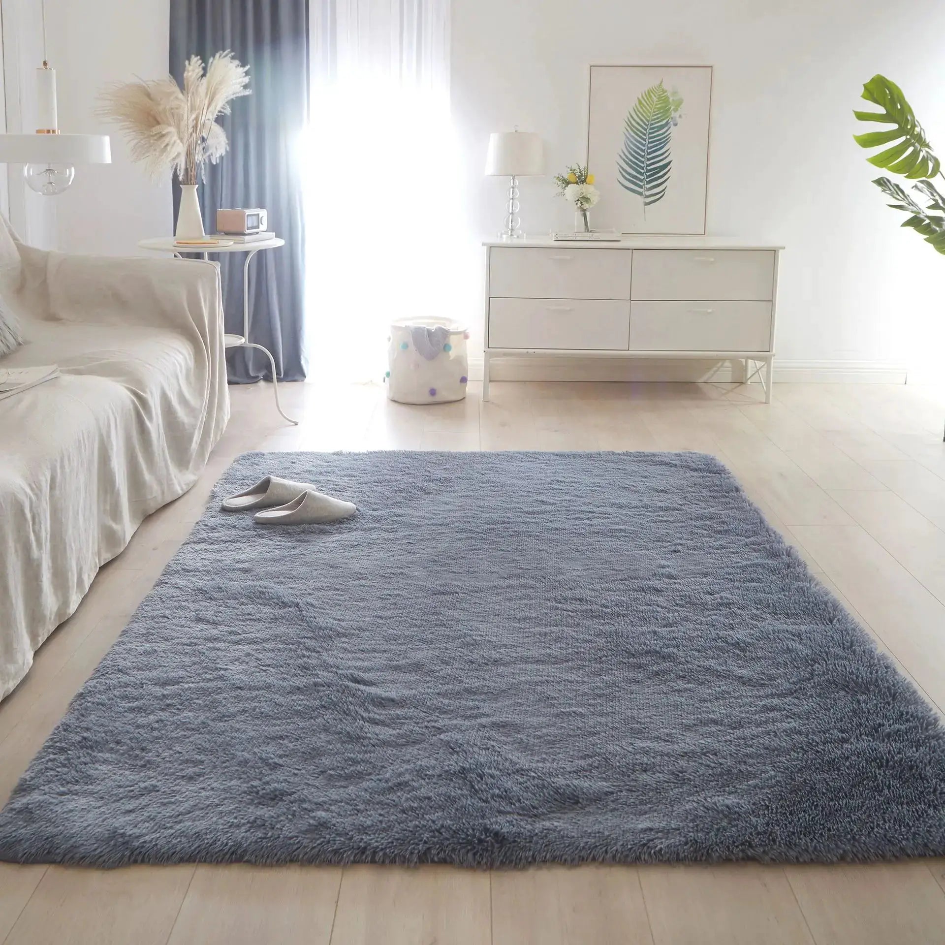 Large blue kids' shag rug for living room or bedroom, ultra-soft plush texture.